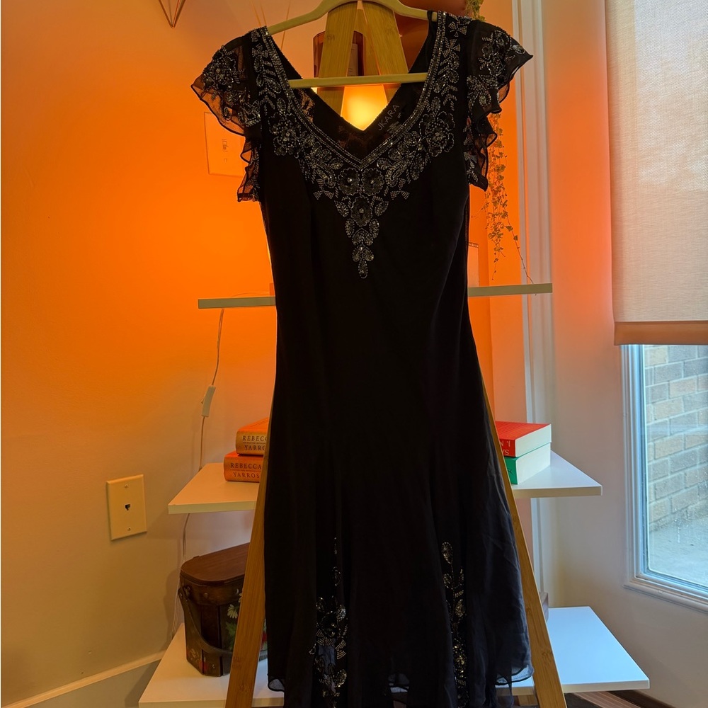 J Kara Black Embellished Midi Dress